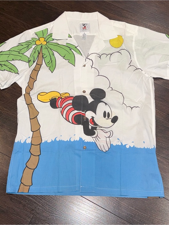 Mickey Other - Mickey Mouse Tropical Graphic Button-Up Shirt - White & Blue